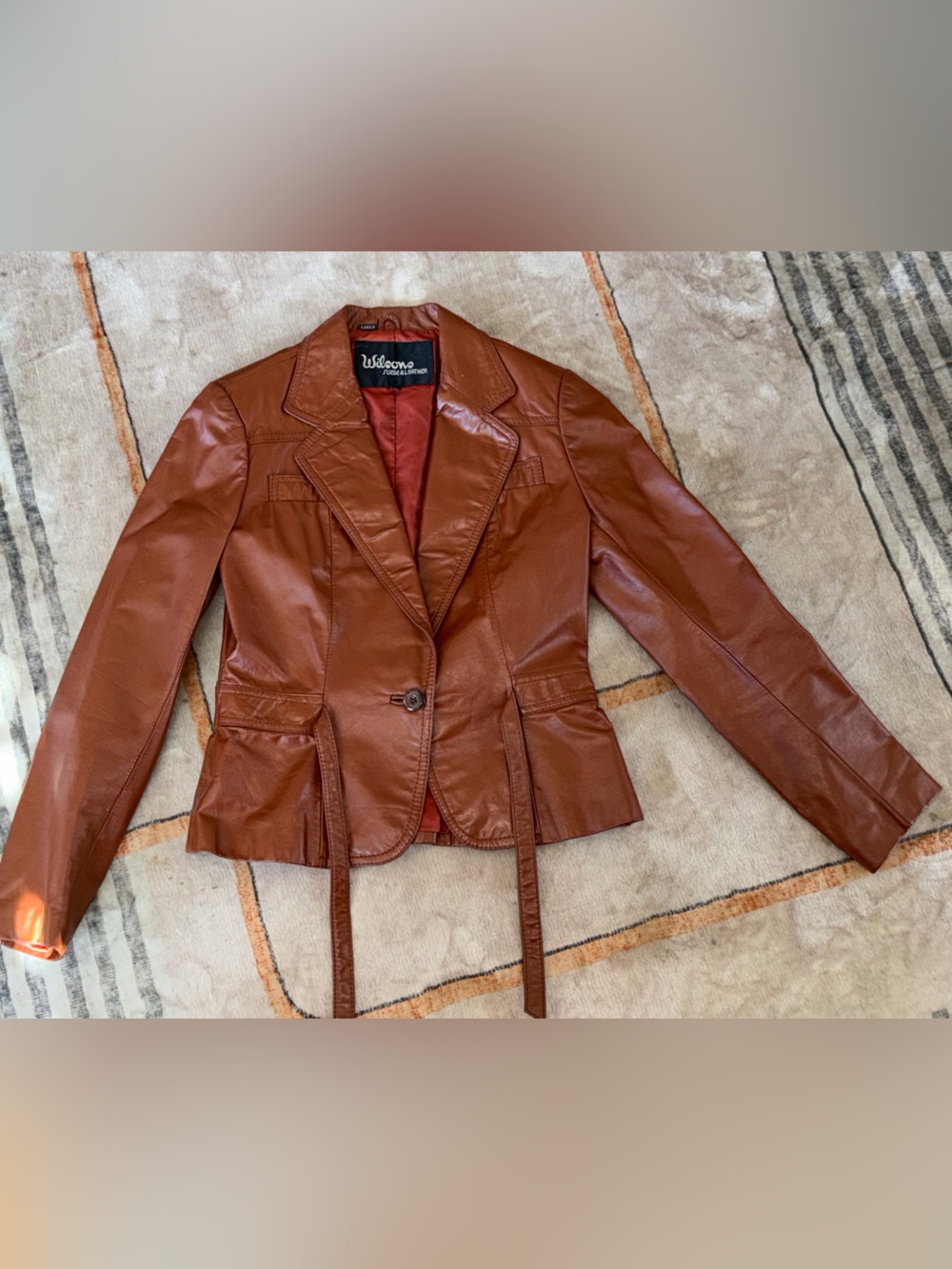 Vintage Wilsons Leather  Cognac Leather Tailored Blazer sz 10